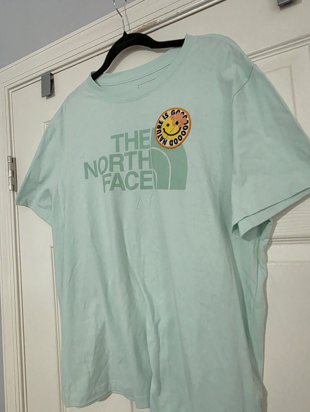 The North Face Short Sleeve Misty Jade T-Shirt Nature is Good Patch Womens XL